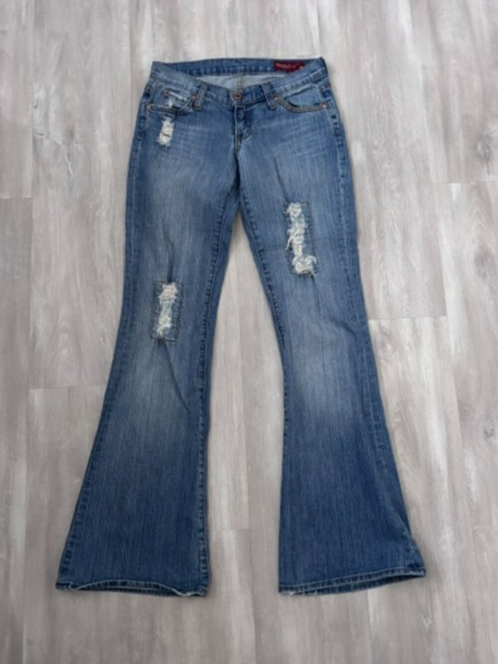 Vintage Y2K BLUE 2 low rise distressed flare jeans size 25